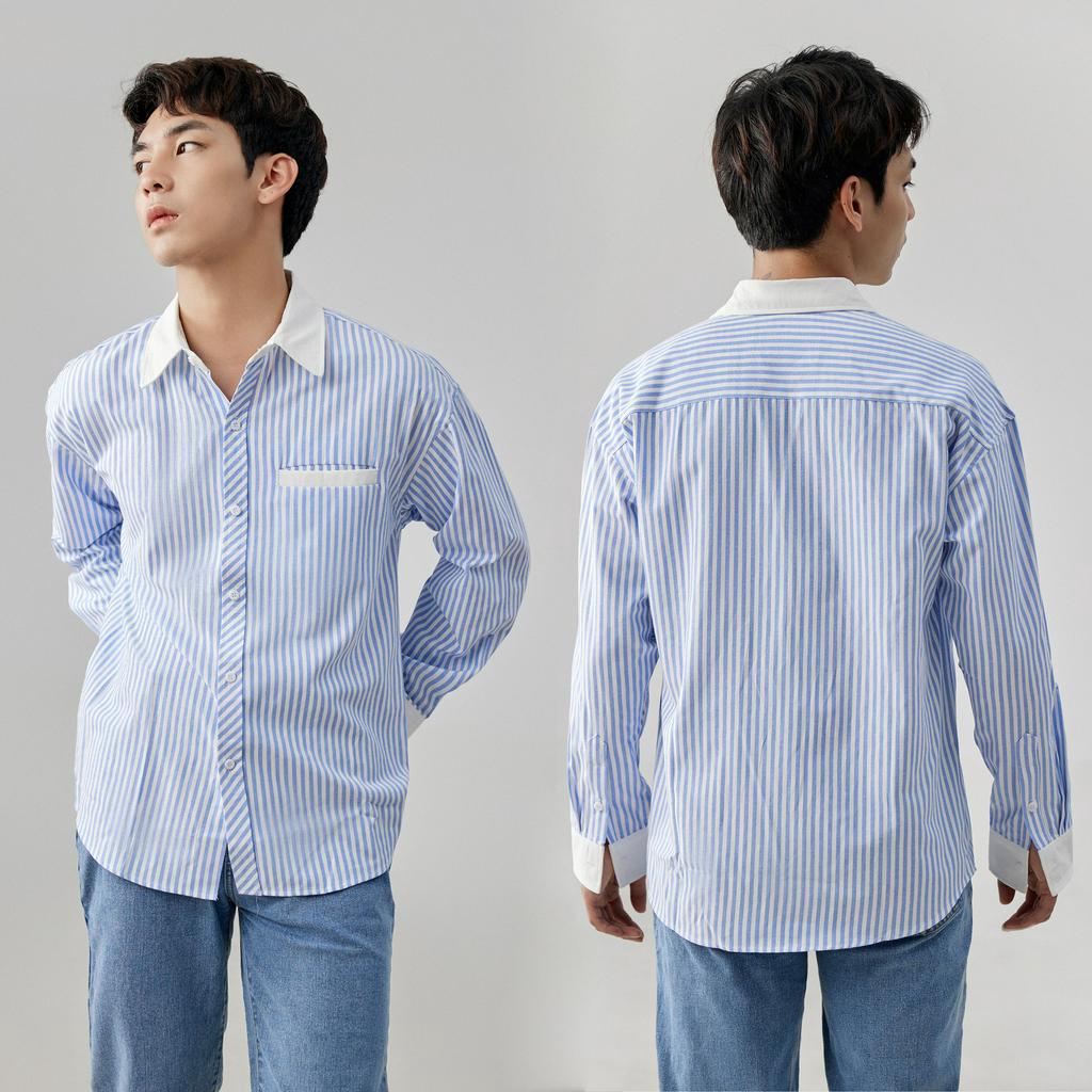 Áo sơ mi nam kẻ sọc dài tay dáng rộng phối màu vải cotton thô thoáng mát Shinee thương hiệu JBAGY - JS0702