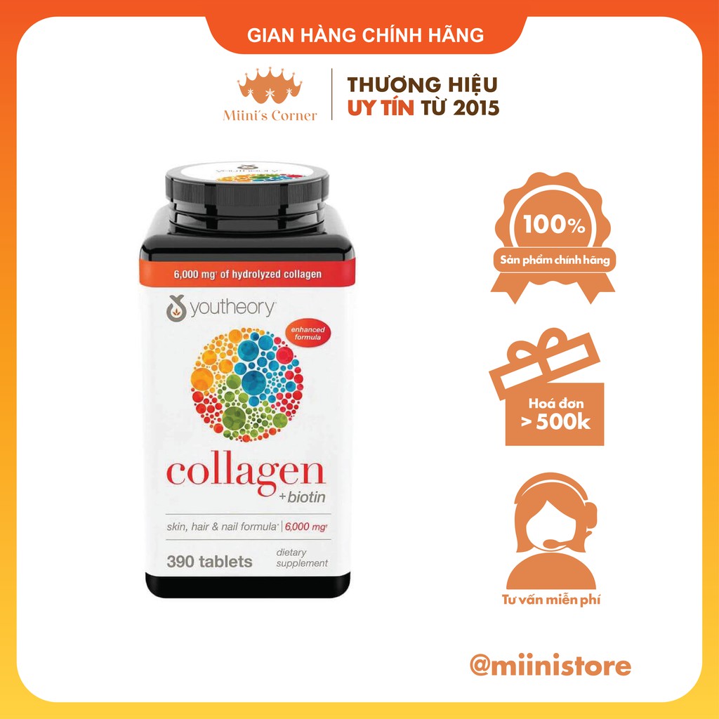 Viên Uống COLLAGEN BIOTIN YOUTHHEORY 390 viên bổ sung nuôi dưỡng tóc và móng