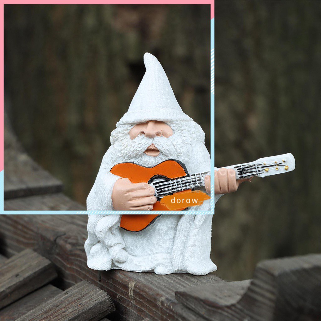 DORAW Indoor Outdoor Garden Gnomes Decoration Crafts Funny Statue Dwarf Figurines Gift Funny Elf Collectible Playing Guitar Elves Home Decor Ornaments Micro Landscape