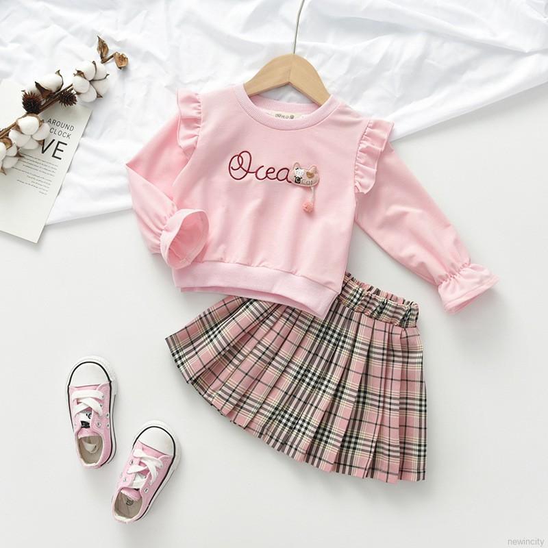 Set áo tay loe + chân váy xòe dễ thương cho bé gái