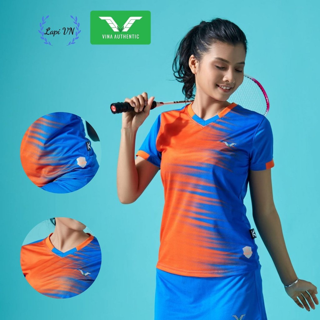 Áo Cầu Lông Nữ Cổ Tròn AVT06 Vina Sport- Lapi VN Áo Tập Gym Tennis , Chất Thun Thấm Hút Mồ Hôi, Thoáng Mát, Full Size