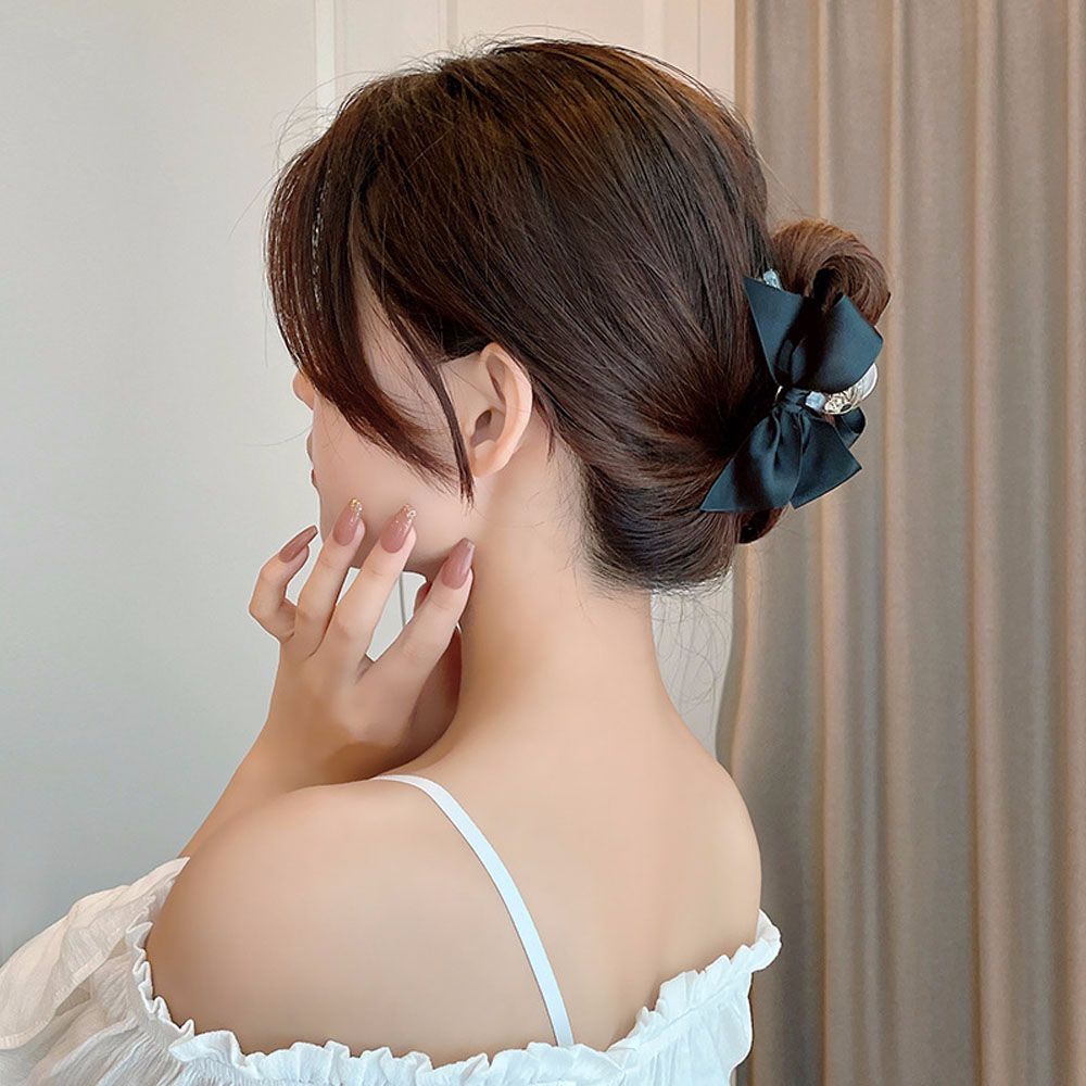 Kẹp Tóc Acrylic Đính Nơ Ruy Băng Màu Trắng / Đen Dễ Thương Thời Trang Cho Nữ