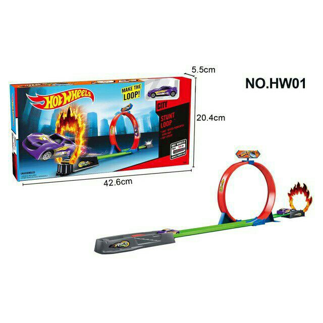 Hot Wheels Bộ Đồ Chơi Xe Đua Xoay 360 Độ Kèm 2 Đường Ray Cho Bé