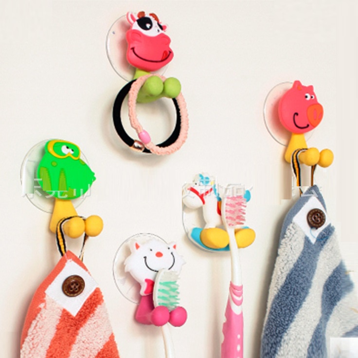 Móc Treo Tường Kẹp Bàn Chải Chịu Lực Bằng Đế Hít Chân Không Hình Thú Vật Đáng Yêu