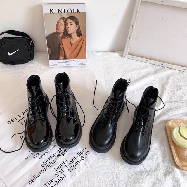 [ san li 39 ] GIÀY BOOT ULZZANG CAO CỔ DA LÌ DA BÓNG Giày cao cổ da buộc dây ulzzang Hàn Quốc | BigBuy360 - bigbuy360.vn