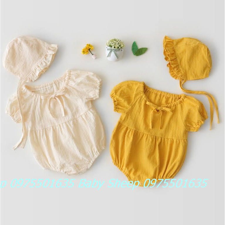Váy body đũi mát cộc tay tiểu thư Hàng Cao Cấp cho bé 3-14kg màu vàng và kem