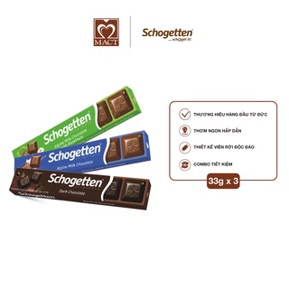 COMBO 3 sôcôla SCHOGETTEN - Vị Sữa, Sữa hạt dẻ và Đắng - thanh 33g gồm 6 viên rời x 3