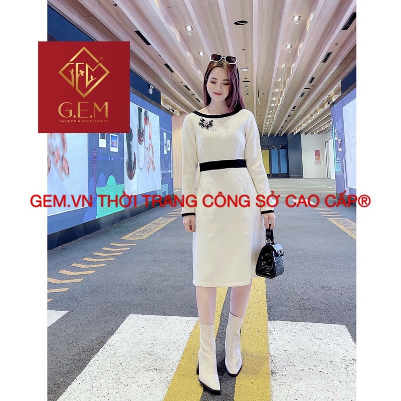 ĐẦM NỮ MÀU TRẮNG PHỐI VIỀN ĐEN, VÁY NỮ SANG CHẢNH, ĐẦM LIỀN | BigBuy360 - bigbuy360.vn