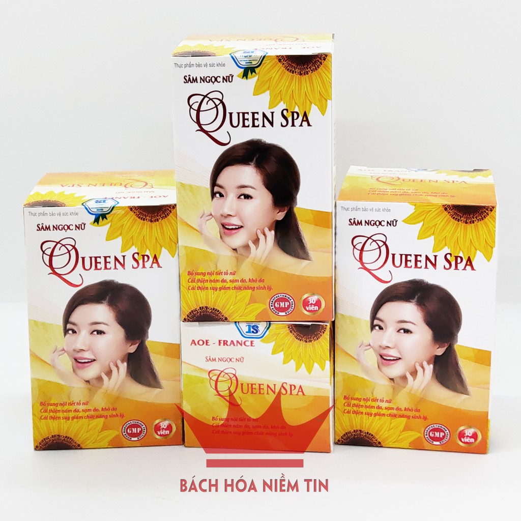 Viên uống đẹp da Sâm tố nữ Queen Spa - Hộp lọ 30 viên thành phần 100% thảo dược thiên nhiên -bổ sung Collagen, Vitamin