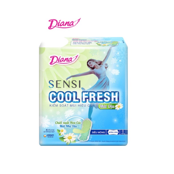 Băng Vệ Sinh Diana Sensi Cool Fresh Mát Dịu Hoa Cúc Siêu Mỏng Không Cánh Gói 8 Miếng