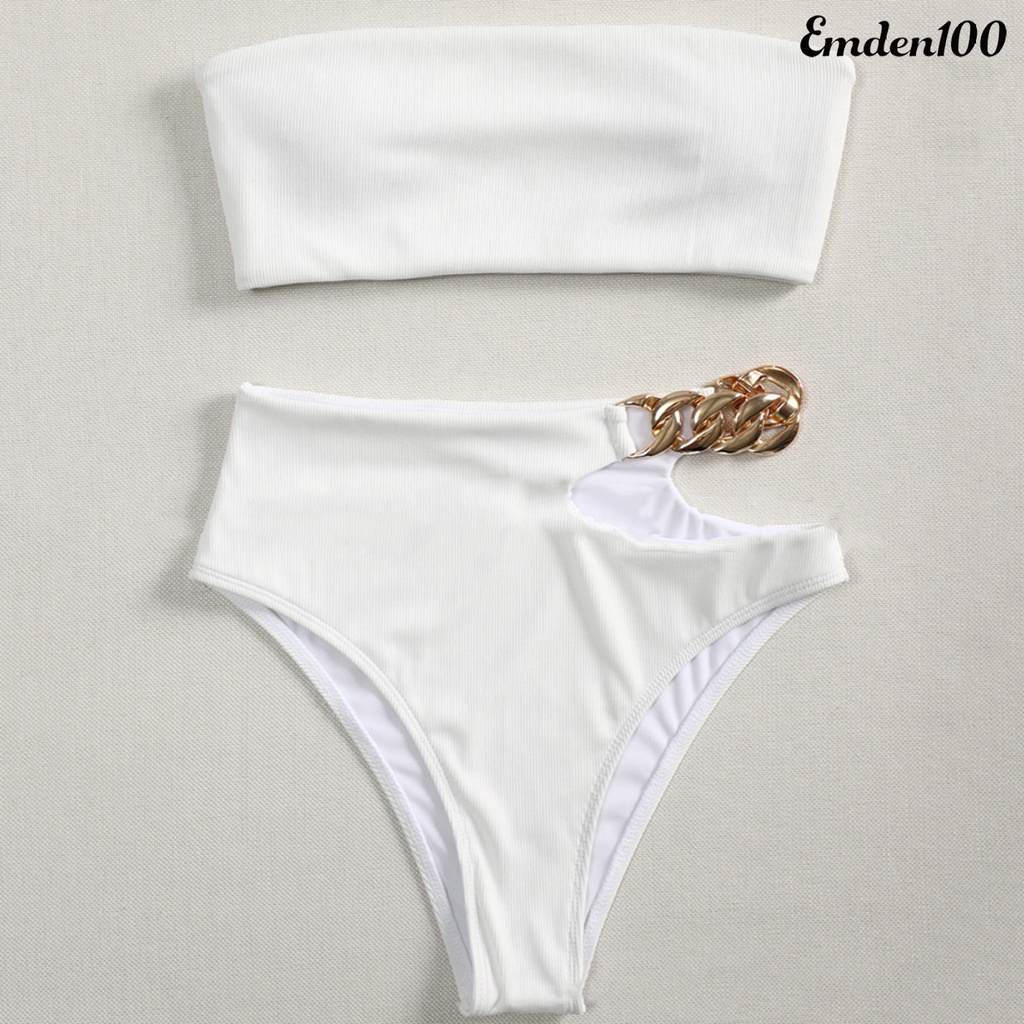 Bộ Bikini 2 Mảnh Lưng Cao Không Dây Phối Dây Xích Quyến Rũ Cho Nữ