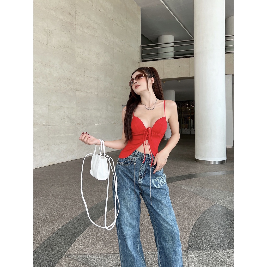 Áo 2 Dây Đan Cut Xẻ Táo Bạo LSEOUL A2562 Chất Thun Co Dãn Gợi Cảm Quyến Rũ Trẻ Trung Năng Động