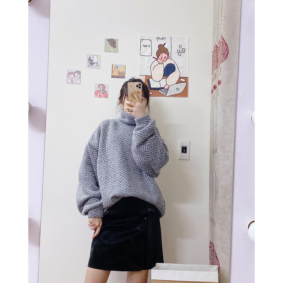Áo len cổ lọ quả trám,áo len nữ form oversize dáng rộng tay phồng sẵn hàng/ảnh thật | BigBuy360 - bigbuy360.vn