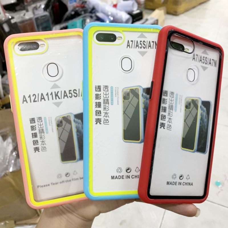 Ốp lưng Oppo F9 / A5S / A7 / A12 viền dẻo màu lưng trong suốt