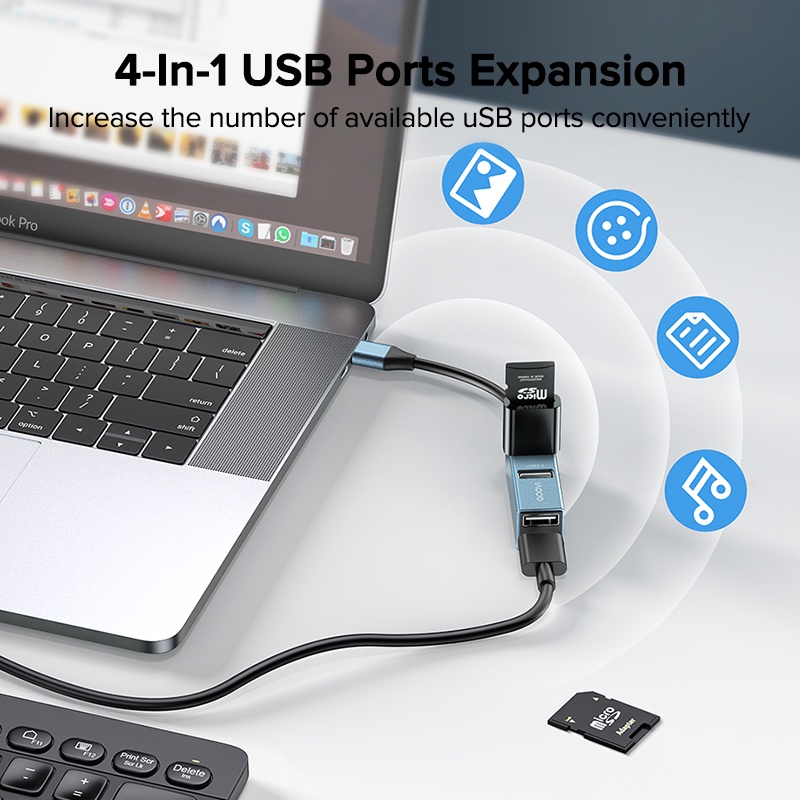 Hub QOOVI chia 4 cổng USB Type C sang USB 3.0