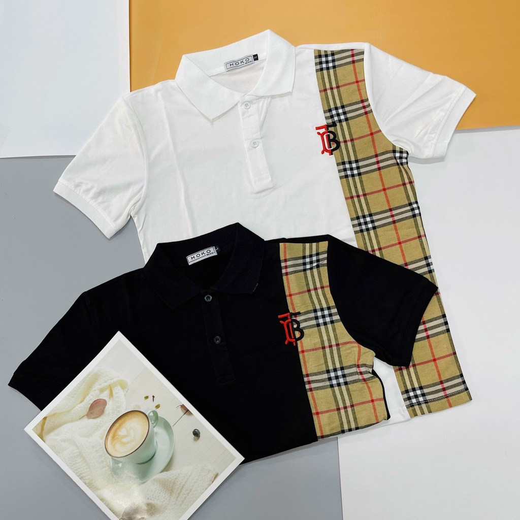 áo thun nam có cổ thêu logo bt cao cấp đẹp giá rẻ,vải cotton phối caro đẹp trẻ trung KAYSTORE