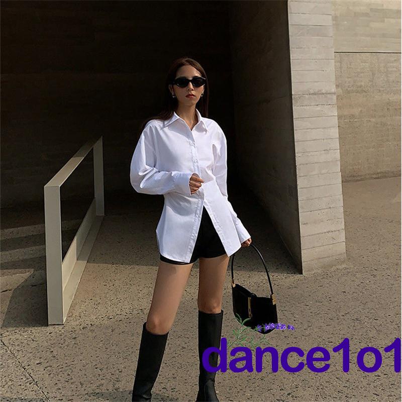 Áo Sơ Mi Dài Tay Cổ Bẻ Màu Trơn Khiêu Vũ1O1- Thời Trang Dành Cho Nữ