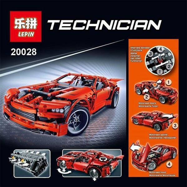 Bộ xếp hình lắp ráp Lego 1281 mảnh Lepin 20028 Ô tô siêu xe đỏ mở cánh chạy pin | LEPIN TECHNIC |