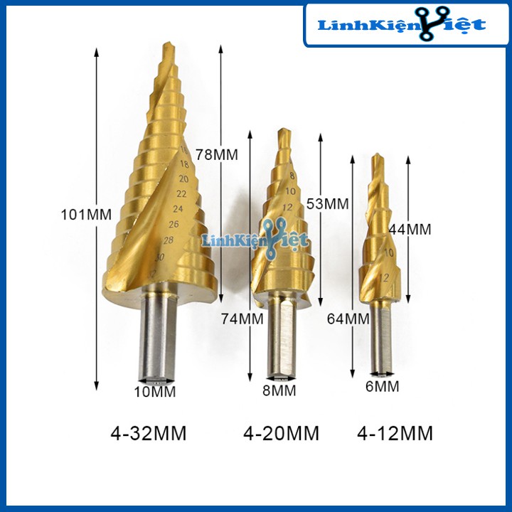 Bộ 3 Mũi Khoan Sắt Hình Nón Chất Lượng Cực Cao Phủ TITANIUM