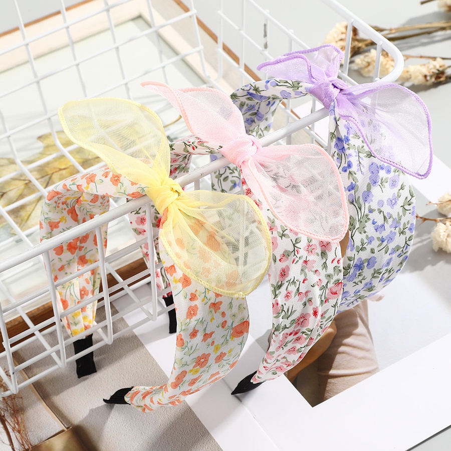 Cài tóc vải lưới thắt nơ họa tiết hoa phong cách Hàn Quốc cho nữ