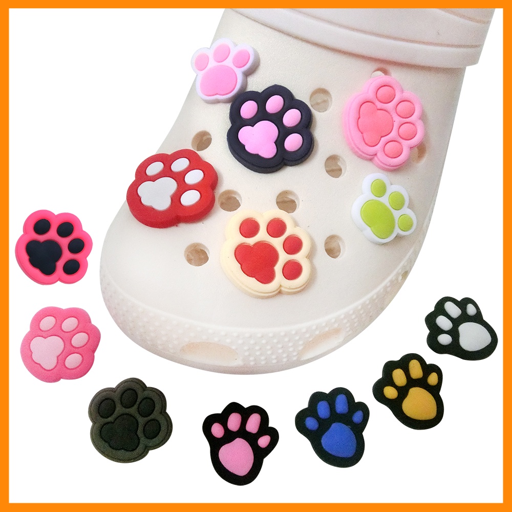 Charm giày Crocs Jibbitz bằng cao su PVC mềm in dấu chân mèo dễ thương có thể tháo ra
