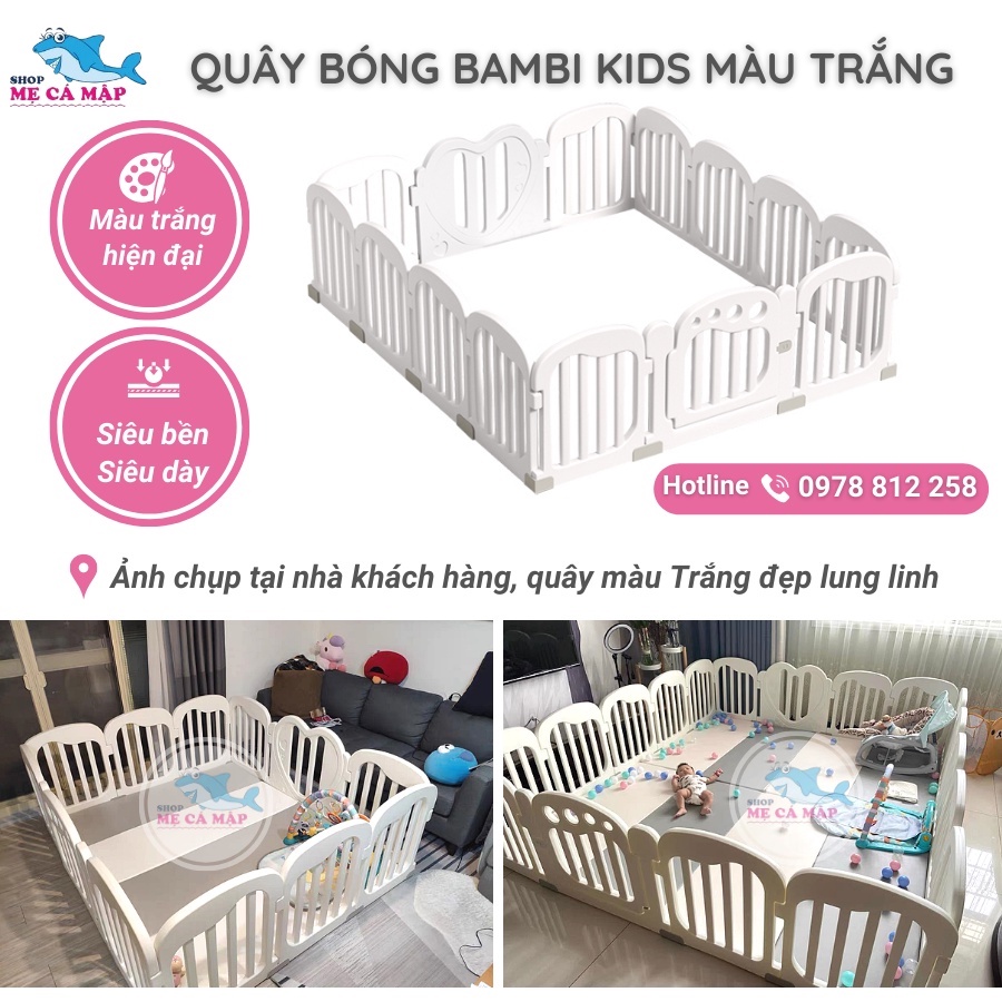 Quây Cũi Nhựa BamBi Kids Màu Trắng Nhập Khẩu Cao Cấp, Cũi Nhựa HDPE An Toàn Tuyệt Đối Cho Bé