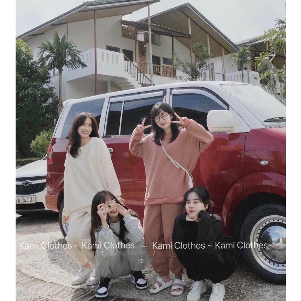 Bộ nỉ bông trơn kèm jogger, Set bộ nỉ áo hoodie và quần dài thu đông - KAMI Clothes