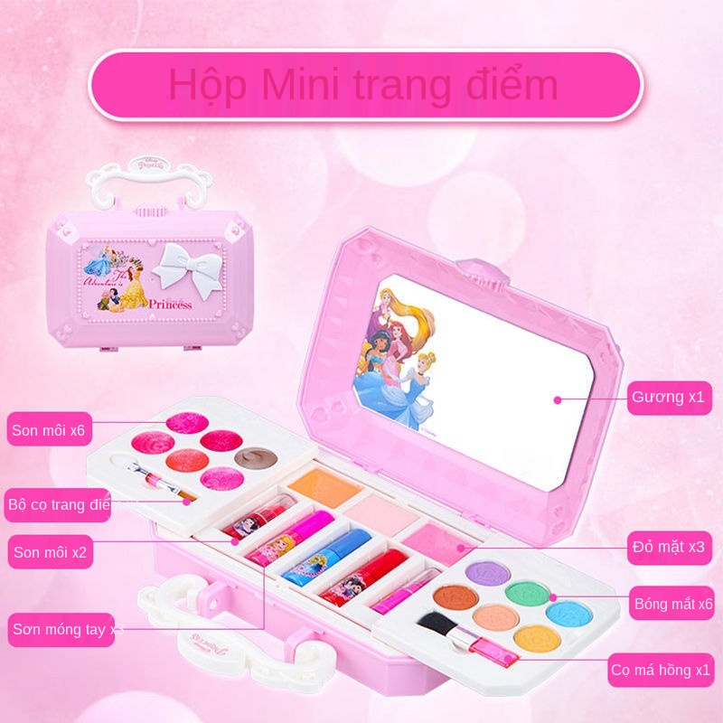 C Bộ mỹ phẩm dành cho trẻ em Disney Princess không độc hại Little Girl Baby Show Makeup Gift Box Toy Birthday