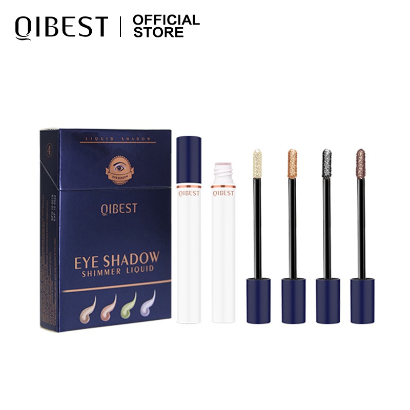 Set 4 phấn mắt kiêm kẻ mắt dạng lỏng QIBEST ánh nhũ nhiều màu chống thấm nước chất lượng cao