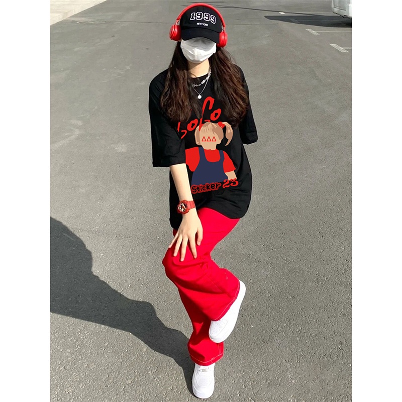 NRVP Áo thun cotton tay ngắn cổ tròn thời trang mùa hè phong cách Hàn Quốc cho nữ