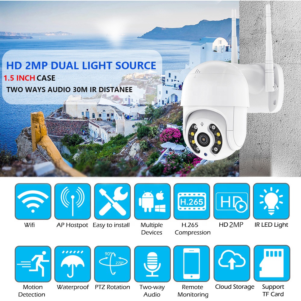 Camera IP wifi ngoài trời, CCTV Security HD 3MP 1080P PTZ WiFi không dây IP Camera ngoài trời Bảo hành 12 tháng