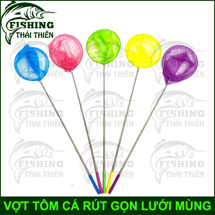 Vợt Cá Vợt Tôm Inox Rút Gọn Lưới Mùng