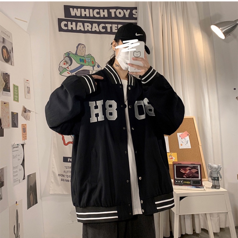 Áo Khoác Bóng Chày Dáng Rộng Màu Trơn In Chữ Đơn Giản Thời Trang Cho Nam Nữ Size M-3XL