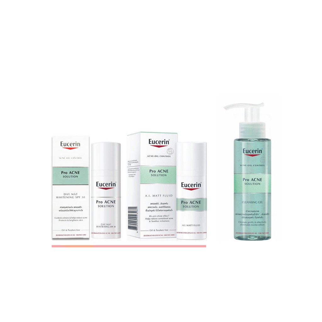 [Mua 2 Tặng 1]Eucerin Bộ Sản Phẩm Dành Cho Da Nhờn Mụn Day Mat Whitening SPF30 & A.I Mat Fluid TẶNG Cleansing Gel 200ml