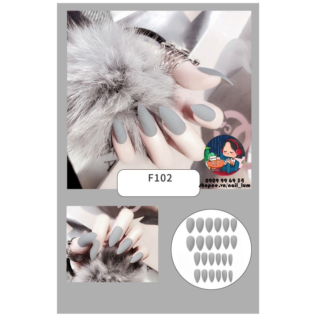 Móng Giả - Nail Dài Nhọn - Sơn Mịn [Sẵn Keo - Đóng Hộp 24 Mẫu Đủ Size]