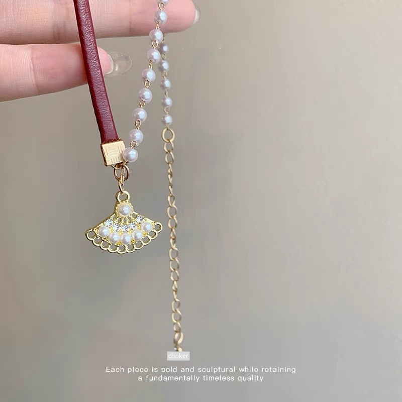 Vòng Cổ Choker Da Đính Ngọc Trai Thời Trang Cá Tính Dành Cho Nữ