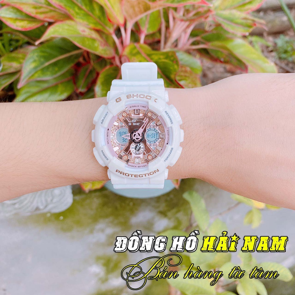 Đồng hồ nữ G-Shock.GA120.[Hải Nam] Màu Trắng Hồng,Mặt 46mm,dây cao su thể thao nam nữ cá tính