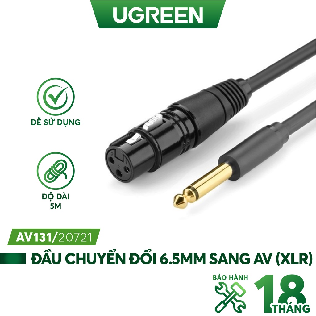 Cáp chuyển đổi từ 6.5mm sang AV Cannon (XLR) âm cho microphone, stereo, mixer, amplifier UGREEN AV131 - Hàng chính hãng