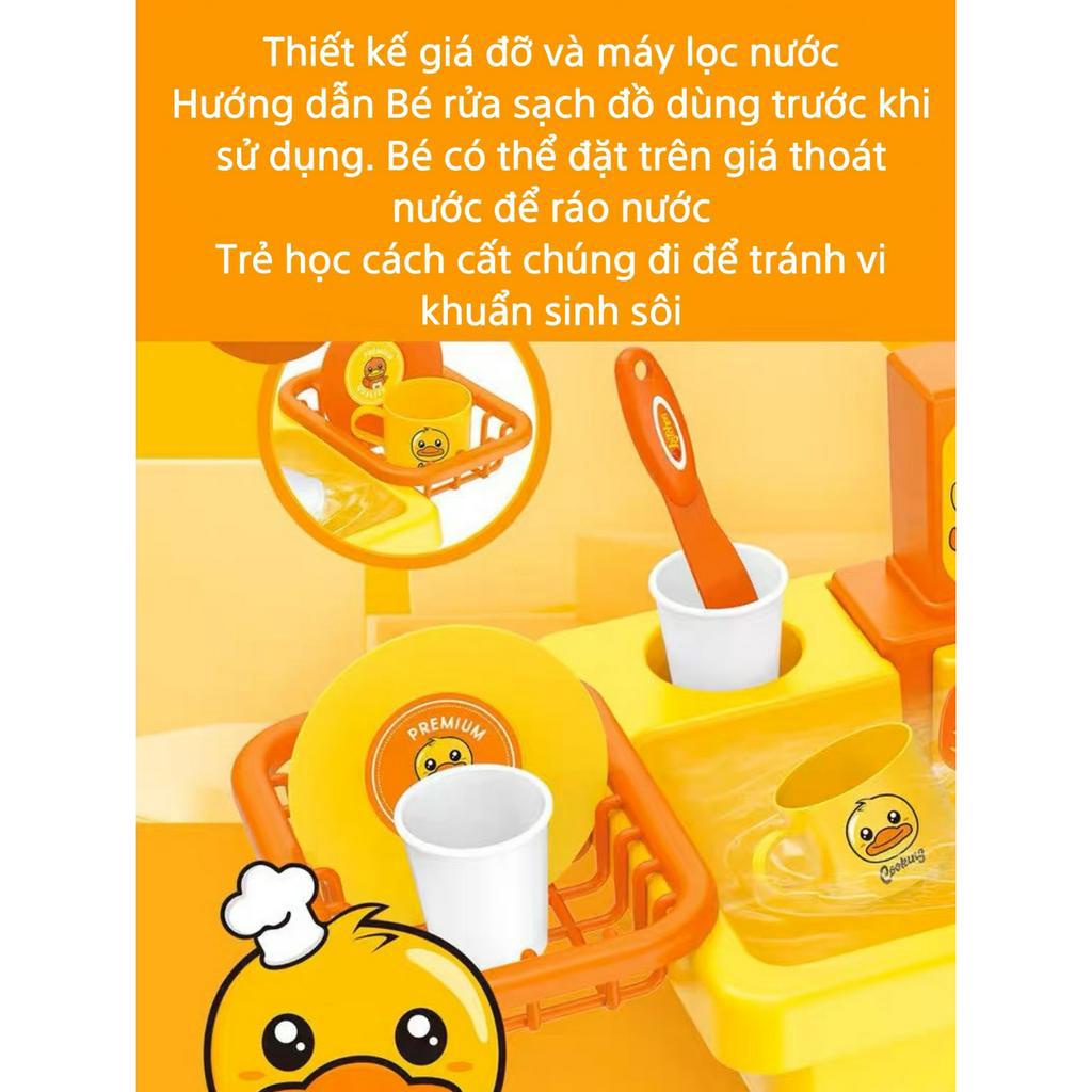 Đồ chơi bồn rửa chén bát tự động Vịt Vàng 19 chi tiết, sử dụng pin, vòi sen xoay 90 độ, thegioidochoi1104