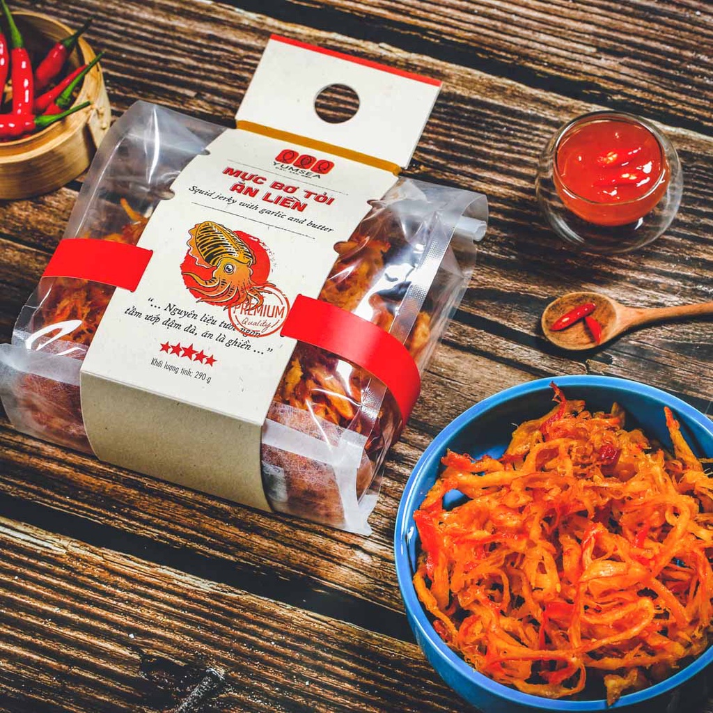 Mực bơ tỏi ăn liền Yumsea, 290g, bịch, mẫu mawashi