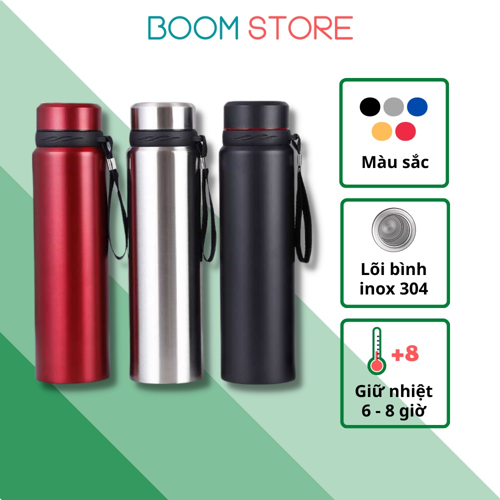 Bình giữ nhiệt 1000ml đẹp INOX 304 cao cấp, bình đựng nước giữ nhiệt thể thao Boom Store