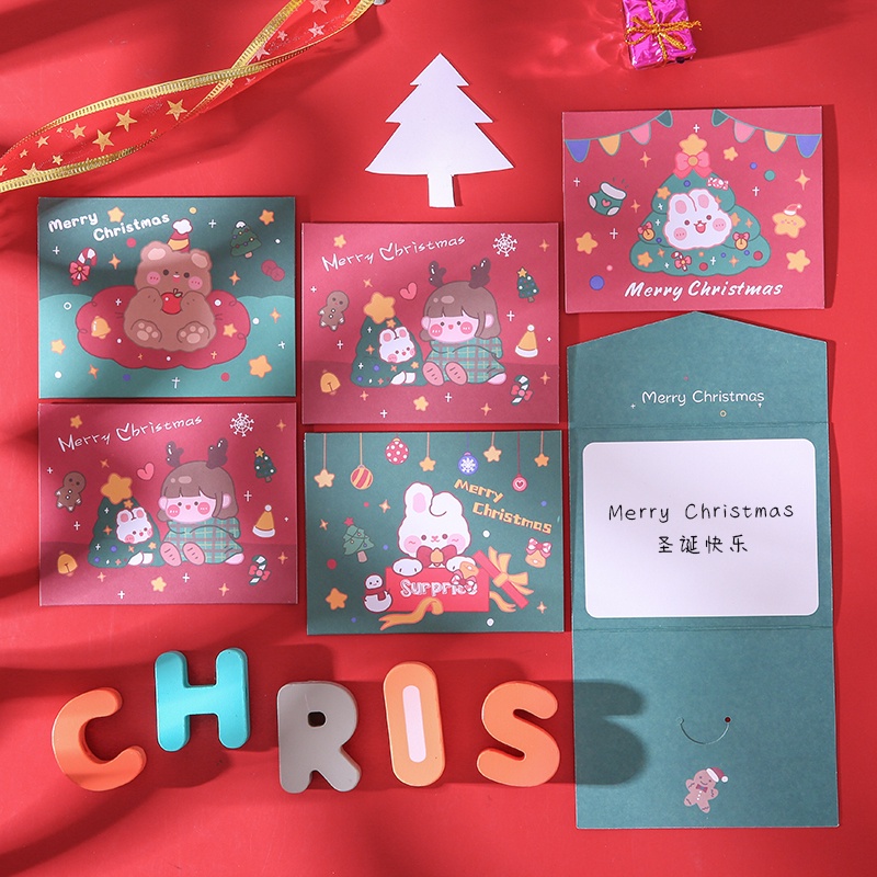 Set 6 thiệp giáng sinh hình bao thư hoạt hình
