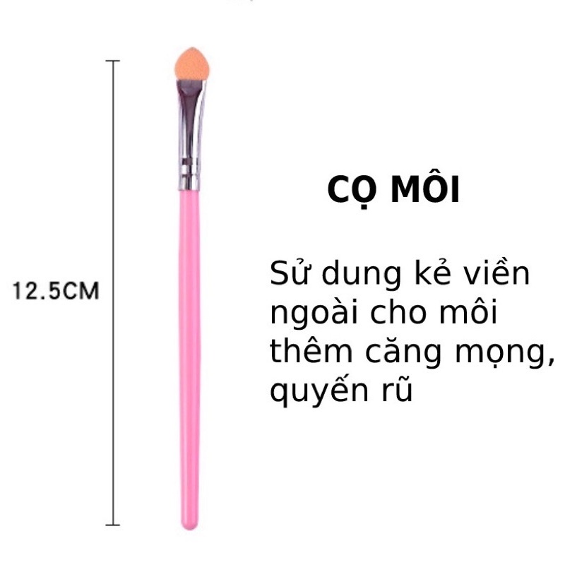 Bộ cọ trang điểm make up 5 món mini tiện lợi màu hồng size 12.5-13.5cm