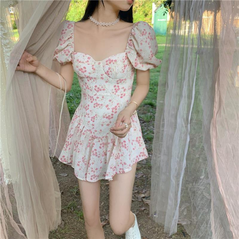 Đầm MIGUO chít eo họa tiết hoa thời trang hè retro 2021 cho nữ | WebRaoVat - webraovat.net.vn