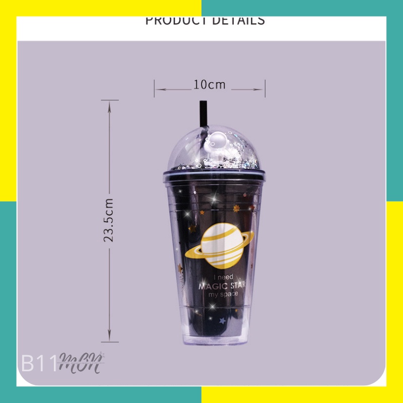 🌸sẵn🌸 Ly nước giữ nhiệt 2 lớp nhựa an toàn họa tiết vũ trụ, hành tinh lấp lánh - B11