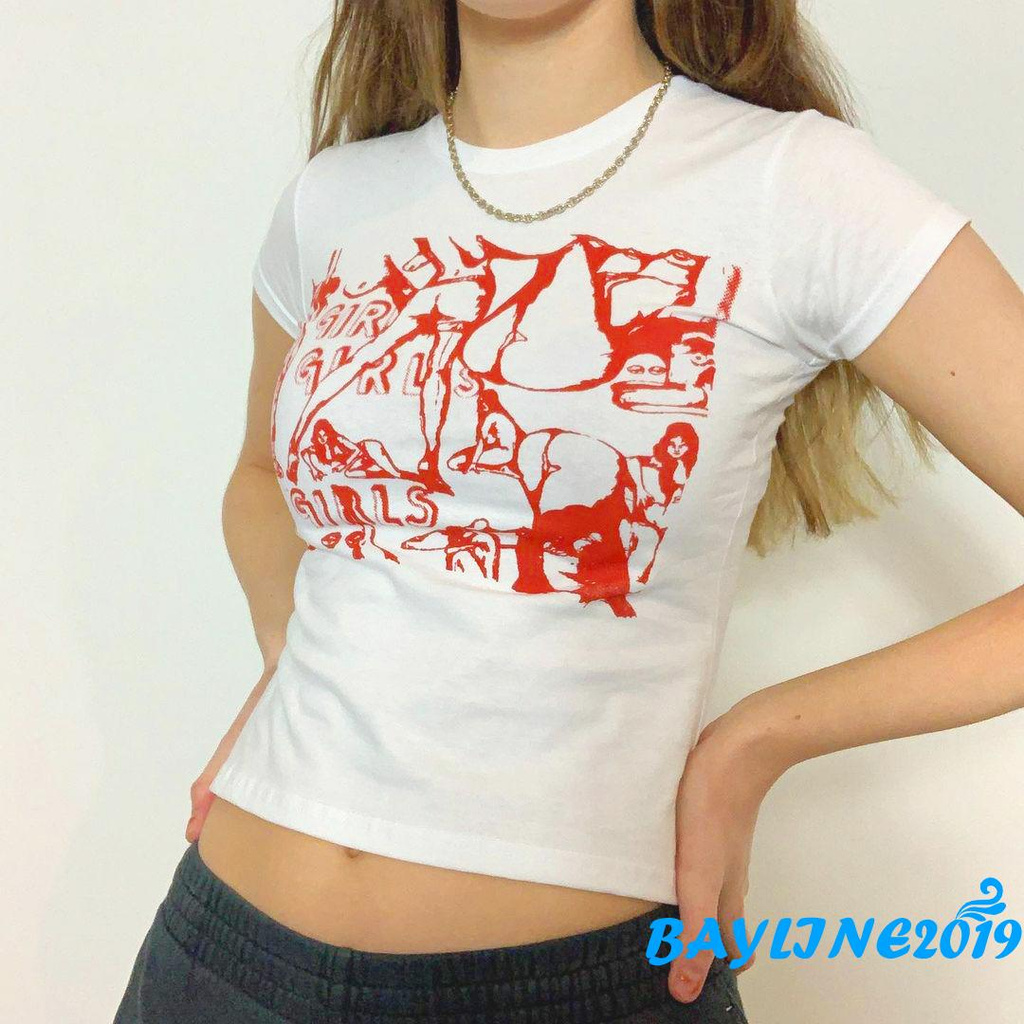 Áo Thun Lửng Ngắn Tay In Họa Tiết Thời Trang Dành Cho Nữ