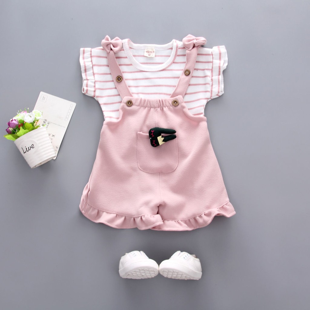 Set yếm đùi và áo cotton cho bé gái size từ 5 tuổi đến 8 tuổi