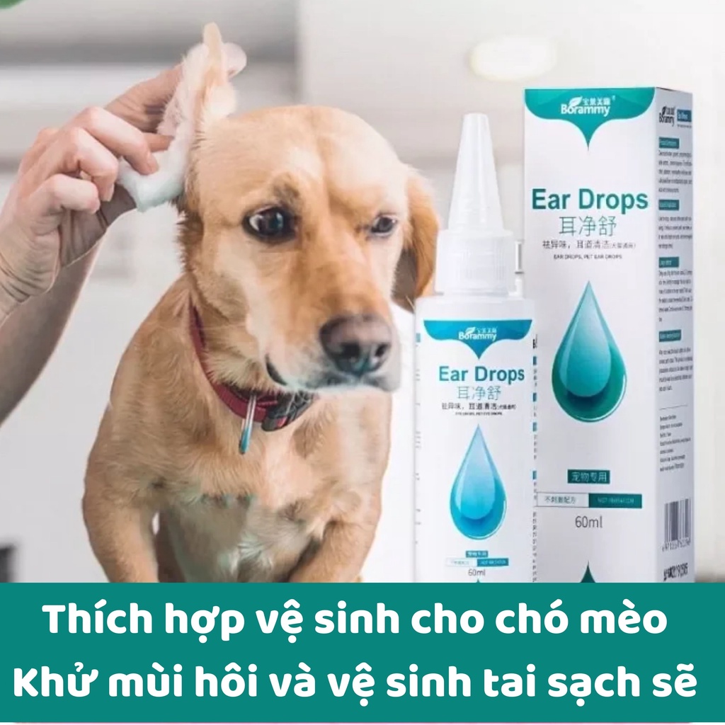 [Mã 55FMCGSALE1 giảm 10% tối đa 40K đơn 250K] Chai vệ sinh tai cho chó mèo Ear Drops 60ml
