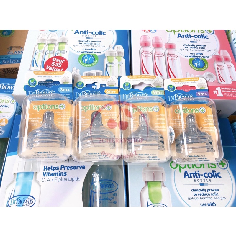 Núm ty Dr Brown’s Plus + mẫu mới Cổ Rộng