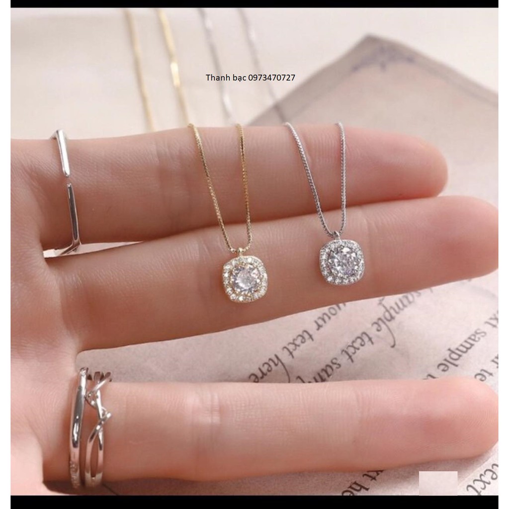 Dây chuyền nữ, bạc 925, dây chuyền kết hợp mặt đá vuông ngũ sắc, phụ hợp các bạn nữ